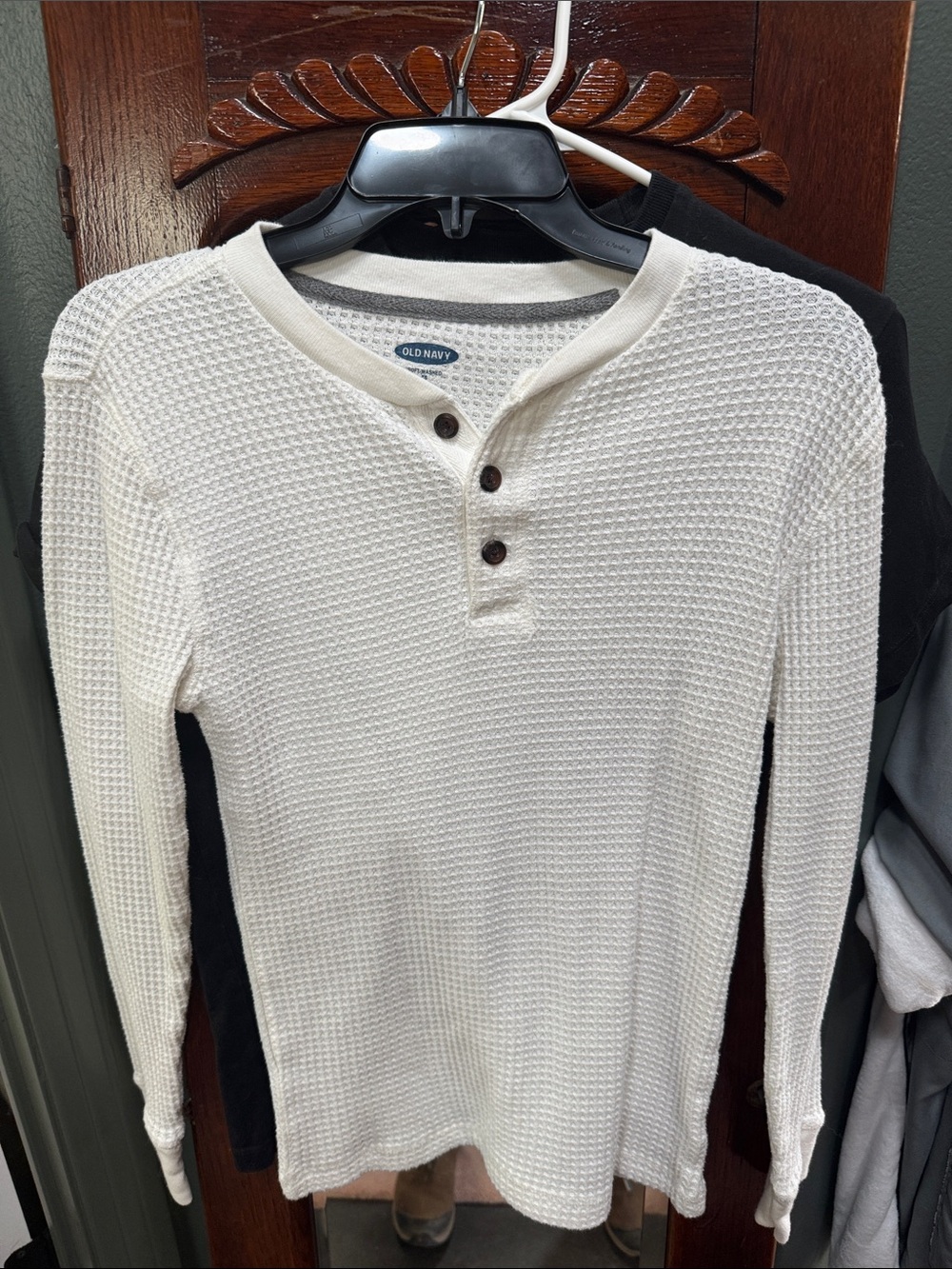 Old Navy Men’s Cream Waffle Henley Crewneck Sweater